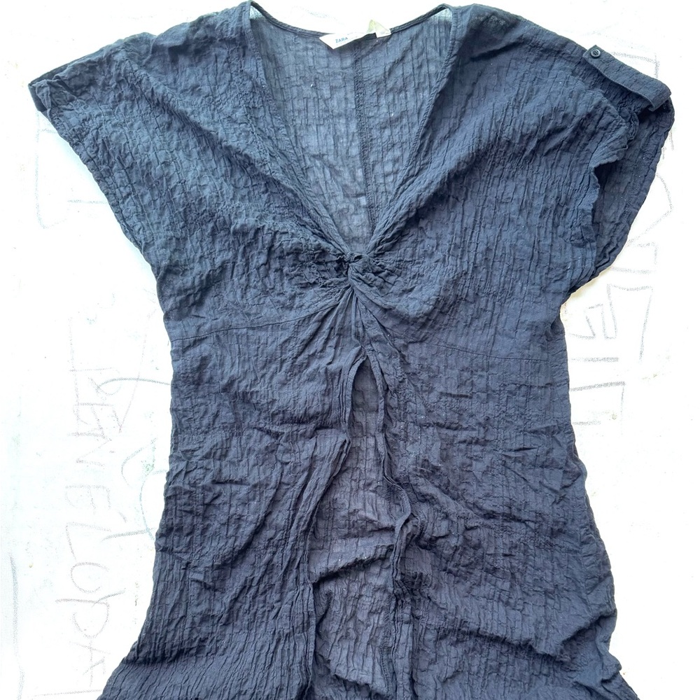 Zara Crinkled Blue Dress - Picture 2 of 5